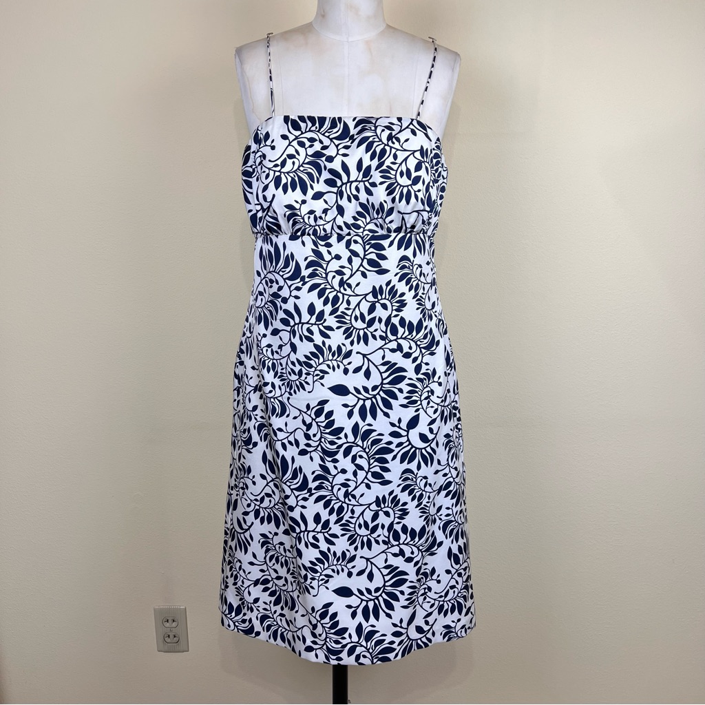 Vineyard Vines Navy White Ivy Vine Print 100% Silk Sheath Dress